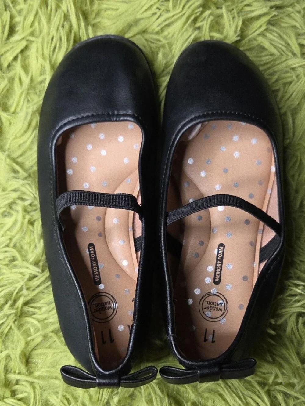 wonder nation Black Girls' Mary Jane Ballet Flats with Bow‎